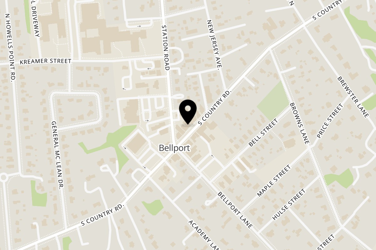 Map showing the location of Off the Wheel on 139 S Country Rd in Bellport
